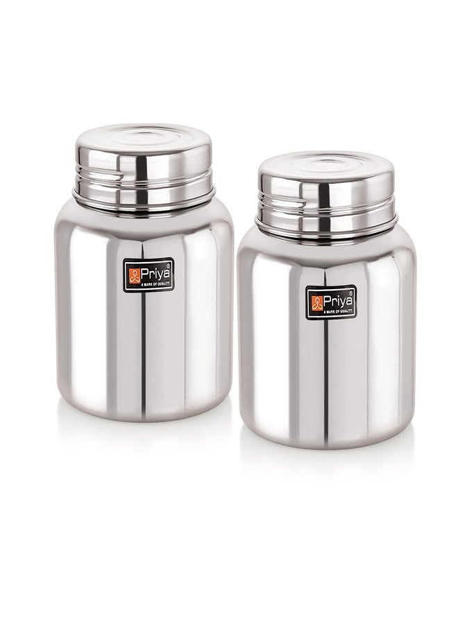 Priya Stainless Steel Jar/Dabba/Canister for Kitchen Storage - Set of 2, 1450ml Each, Thread Style Fitting, Airtight, Rust-Resistant, Durable Containers for Spices, Grains, Snacks - Silver Finish - Image 1